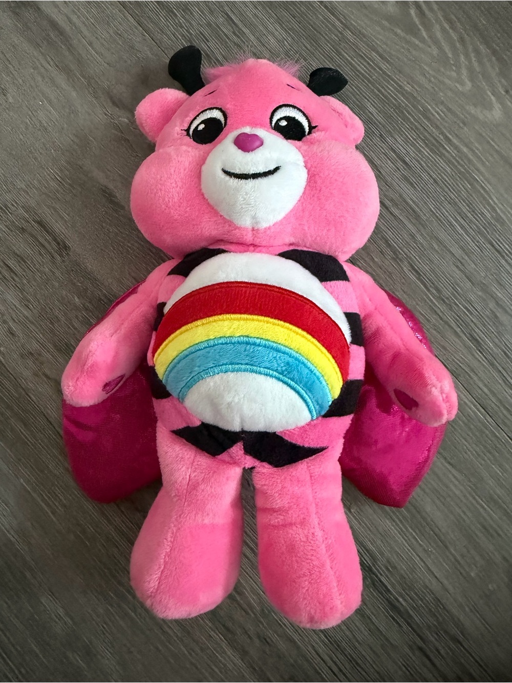 Care Bears Pink Rainbow Plush Bear with Multicolor Belly Badge